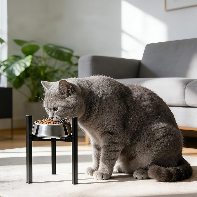 Elevated Cat Bowl Stand Good for Senior Cats Digestion Arthritis Relief - Adjustable Metal Feeder Riser, Fits 5.1-7.45” Round Bowls (No Bowls)（Black） - Image 5