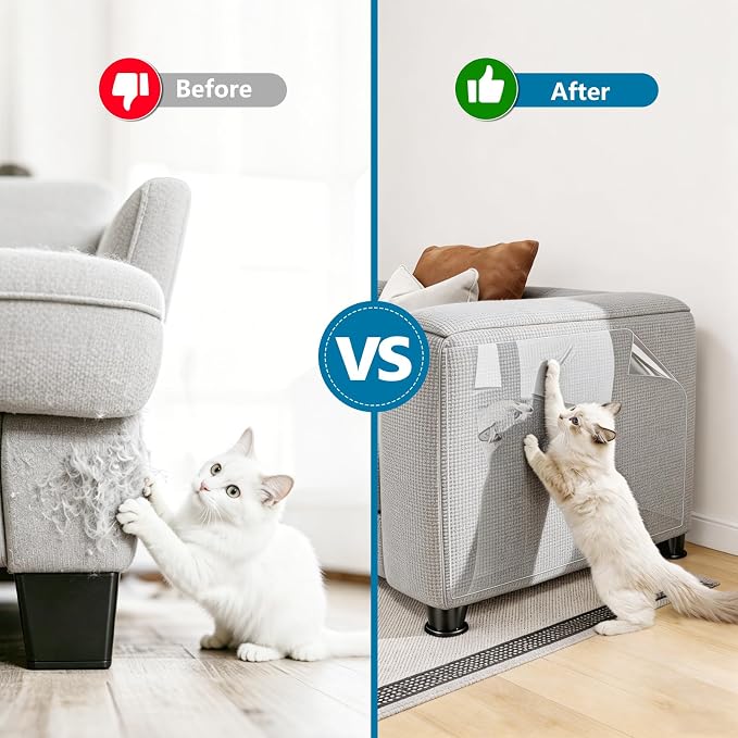 Anti Cat Scratch Furniture Protector – Clear Thicken Vinyl Tape 160"x17", Single-Sided Sticky Couch Protector from Cat Claws, Flexible Guard for Sofa Corner Door Walls Bed Leather - Image 7