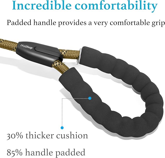 Double Dog Leash, 360° Swivel, No Tangle, Large, 25-150 lbs, Khaki | Dual Leash for Two Dogs, Split Leash, Shock-Absorbing Bungee, Padded Handle, Heavy-Duty Rope - Image 4