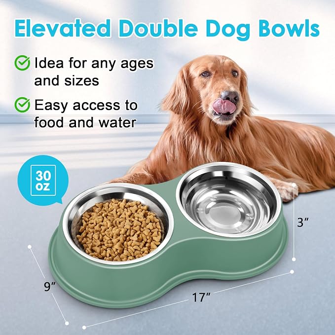 Epetslove Stainless Steel Dog Bowls Double Non-Slip Dog Water and Food Bowl | Pet Feeder Bowls, Dog Dishes, Raised Feeding Design, Double Bowls Set, For Puppies, Medium Dogs and Cats, Outdoor / Indoor - Image 2