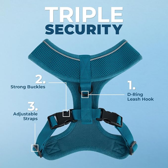 Best Pet Supplies Voyager Aerolite Over the Head Dog Harness, No Pull Breathable Air Mesh Vest, Quick Dry with Reflective Stitching, Adjustable Escape Resistant Harness - Turquoise, Medium - Image 2