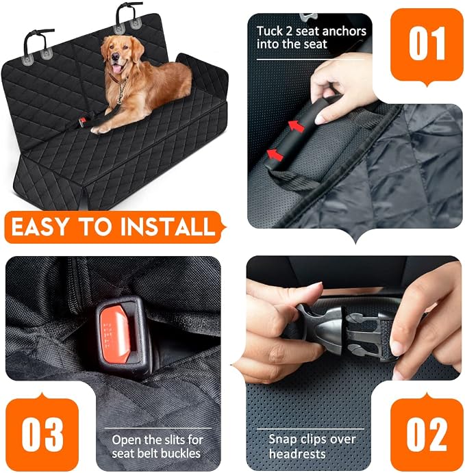 Yuntec Dog Car Seat Cover, Back Seat Cover for Dogs Pet Car Seat Protector | Waterproof Rear Seat Cover Durable Car Seat Cover, fits Middle Armrest for Most Cars SUVs Trucks (53” Width)- Black - Image 4