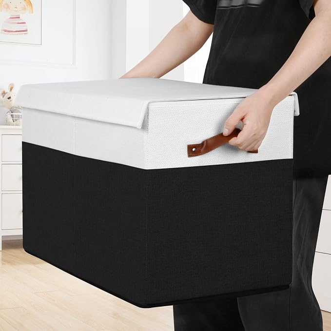 Large Toy Storage Box with Lid, Toy Chest Bin Boxes Basket with Dividers | Sturdy Toy Organizer Bin for Kids, Boys, Girls, Nursery, Living Room, Bedroom, Playroom 25"x13" x16" (Black and White) - Image 5