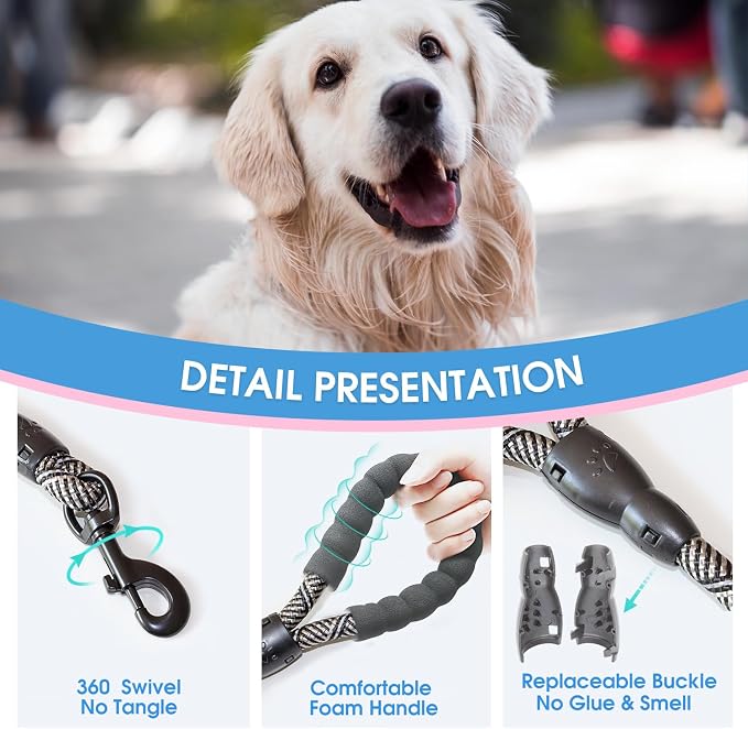 2/4/5/6 FT Dog Leash with Comfortable Padded Handle and Highly Reflective Threads for Small Medium and Large Dogs (5FT-1/2'', Black Silver) - Image 3
