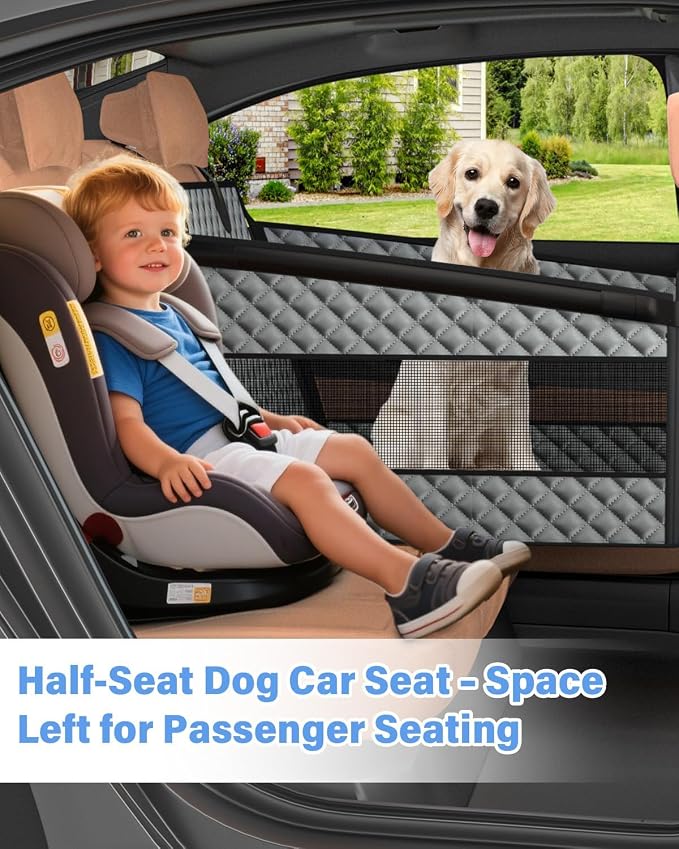 Instraella Dog Car Seat for Large Dogs, Hard Bottom Half Back Seat Extender | For Medium & Large Dogs, Fits Cars, SUVs & Trucks, Waterproof & Non-Slip with Mesh Windows, Leash Slot & Room for a Passenger - Image 2
