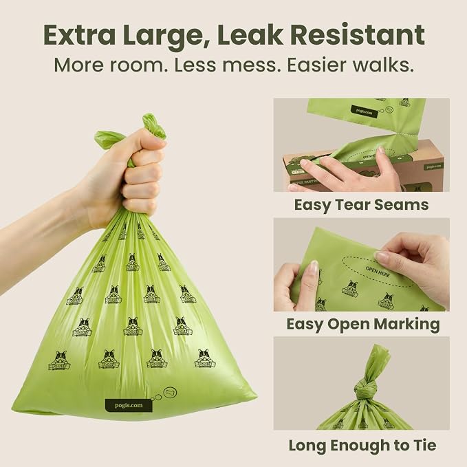 Pogi's Poop Bags – Large, Leak-Proof Dog Waste Bags for Yard or Home Use, Fresh Scent (Single Roll, 500-Count) - Image 2