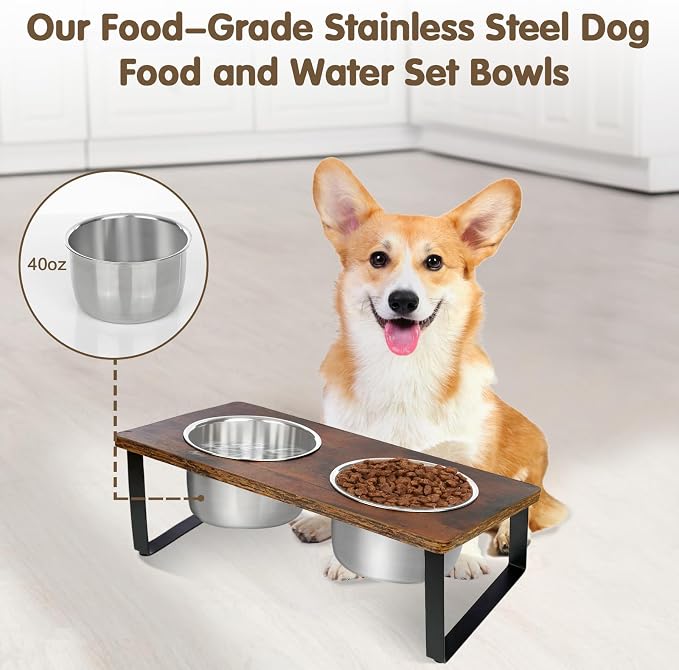 Elevated Dog Bowls for Small Medium Wood Dogs Raised Bowl Stand with 2 Stainless Steel Deep Dog Food and Water Bowls, Anti Vomit, Non-Slip Feeding Dishes(Tilted，3 inches in Height, 40oz - Image 2