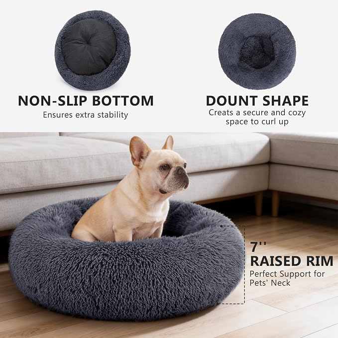 MIXJOY Orthopedic Dog Bed Comfortable Donut Cuddler Round Pet Beds Ultra Soft Washable Dog and Cat Cushion Bed (30'', Grey) - Image 3