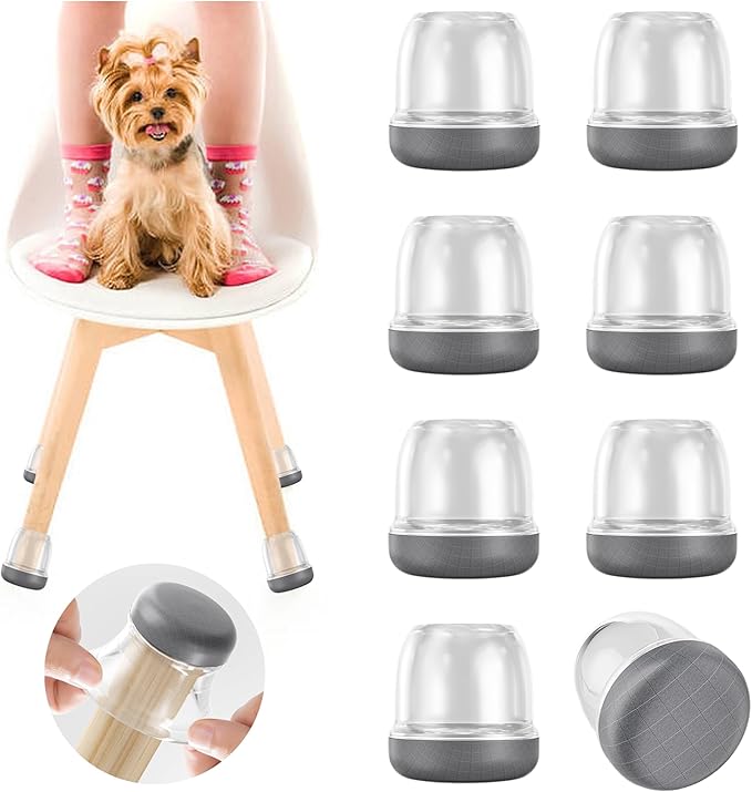 Chair Leg Floor Protectors for Carpet Hardwood, Anti Dog Hair, Fit 1"-1.2" | Upgraded Chair Leg Caps with Graphene Fabric Bottom, Clear Furniture Feet Covers Scratch-Resistant Reduce Noise -16PCS by MOYOHIMChairLegFloorProtectors