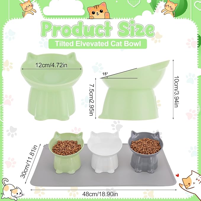 3 Pcs Elevated Cat Bowls 15°Raised Cat Food Bowl with Silicone Mat 3 Colors | Whisker Friendly Anti Vomiting Cats Dishes Pet Food and Water Bowls for Indoor Cats Kittens - Image 6
