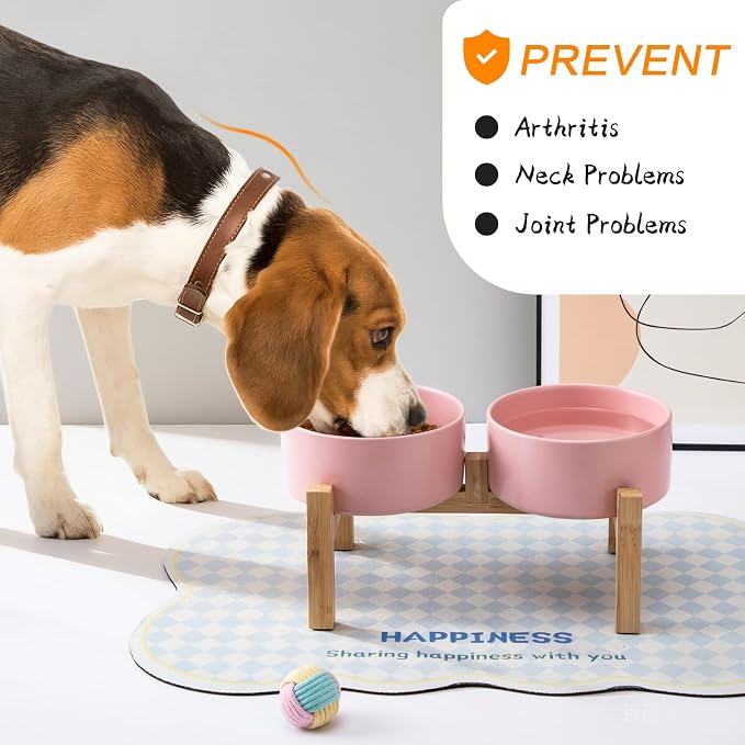 Raised Ceramic Dog Bowl Set - Elevated Dog Bowls with Non Slip Bamboo Stand, Food and Water Bowl Set for Small and Medium Breed Dogs, Pet Bowls, Weighted Dogs Dishes (6'', 2 * 30OZ, Pink) - Image 6