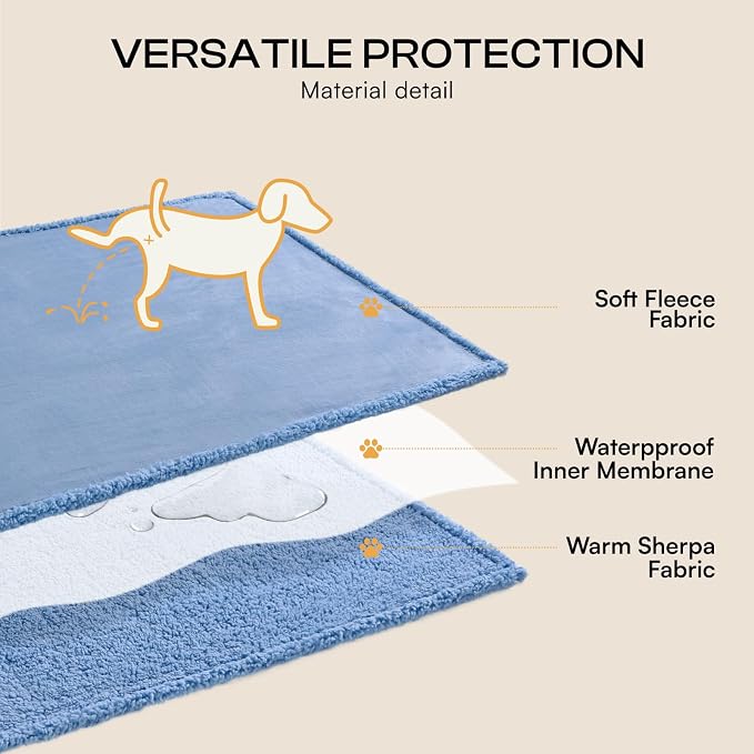 Luciphia Waterproof Blanket for Large Dog, Reversible Sherpa Couch Cover | waterproof pet blanket sherpa fleece reversible couch cover bed protector car from spills scratches, Blue 85" x 57" - Image 4