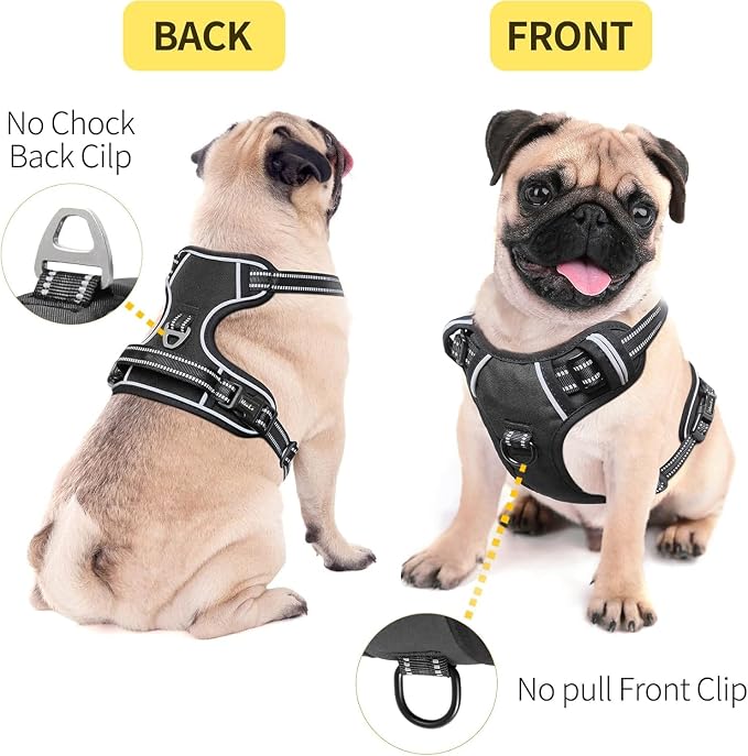 HEELE Dog Harness Dog Harness Small Dog No Pull Harness with Soft Handle Reflective Harness Adjustable, Black, XS | Reflective Front Clip Vest with Control Handle, No Choke, Adjustable 2 Metal Rings for Outdoor Walking Training - Image 2