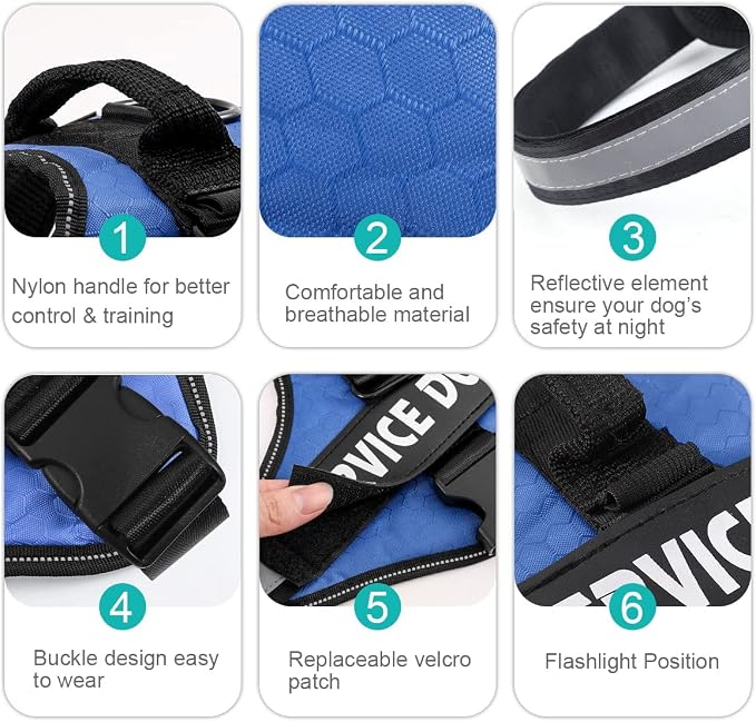 MUMUPET Custom Dog Harness Vest with 2 Personalized Name & Phone Patches | No Pull Reflective Adjustable with Handle, Soft Breathable Padding for Small Dogs (Blue, S) - Image 3