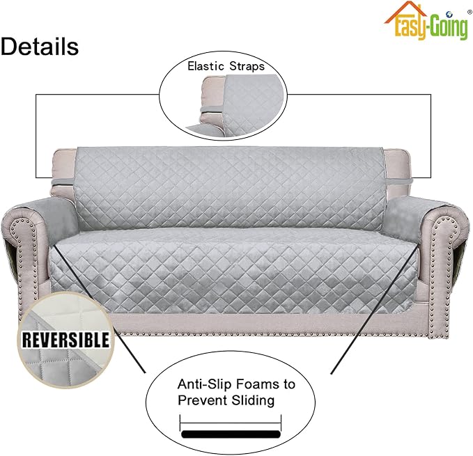Easy-Going Reversible Couch Cover, Oversized Chair, Light Gray/Ivory | Machine Washable Slipcover For Dogs, Water Resistant Furniture Mat For Living Room, Non-Slip Sofa Cover, Pet Friendly - Image 3