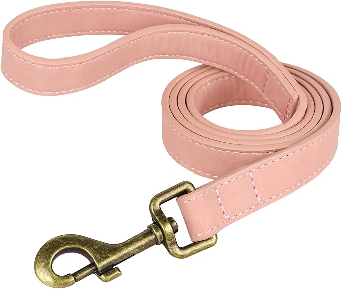 Didog PU Leather Dog Leash for Small Dogs, 5/8in x 4ft, Pink | Soft Grip Full Control, Easy Clean, Metal D-ring for Poop Bag Holder, Tangle-Free 360° Swivel Clasp, for Walking & Training by Didog
