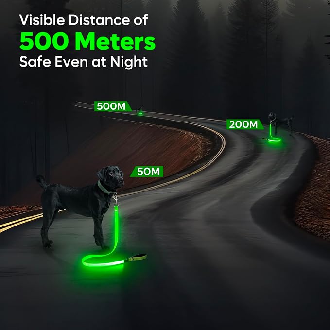 LED Dog Leash, 4 Ft Light Up Dog Leash USB Rechargeable Waterproof, Nylon Reflective Leashes with Padded Handle, Safety Glow in The Dark Pet Lights for Large Medium Small Pet(Green) - Image 6
