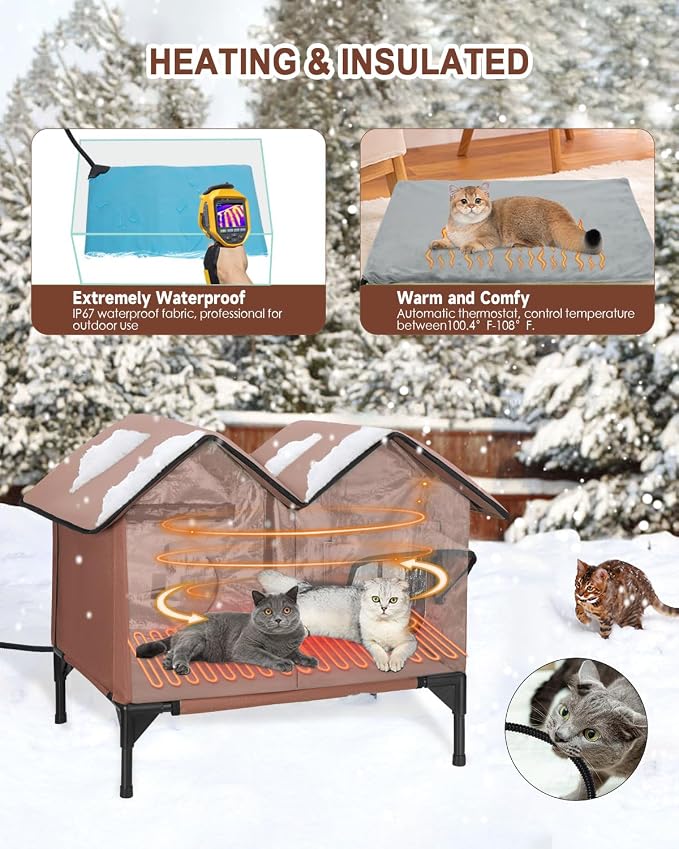 Heated Cat House for Outside Winter, Extra Large Heated Outdoor Cat House Weatherproof, Elevated Bed, Escape Door, Insulated Outdoor Cat Shelter with Heater for Multiple Cats Feral Stray Kitty - Image 2