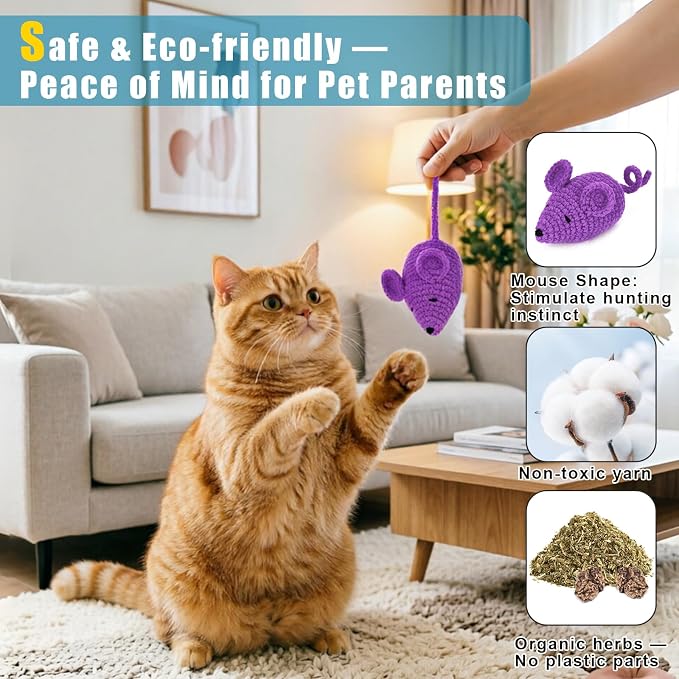 Retro Shaw Catnip Cat Toys Crochet Mouse, Pack of 6 | Hand-Knitted, Durable and soft, Catnip & Silvervine Blend, Safe Teeth Cleaning, Indoor Interactive Fun - Image 6