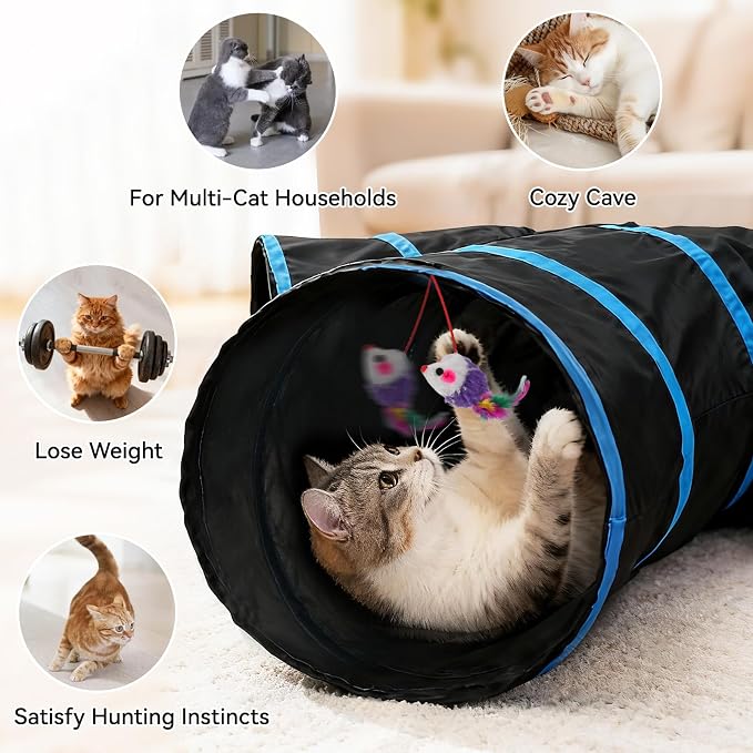 Joytale Cat Tunnel for Multiple Cats, 5-Way Indoor Tube Toy to Chase & Hide | Bell ball & Toy Mouse Included; Peekaboo Hole; Pops Open & Folds Into Zip Bag; Fits Cats to ~12 lb; Kittens & Rabbits Too - Image 3
