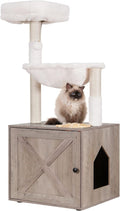 Hey-brother Cat Tree Tower, Litter Box Enclosure, Food Station, MPJ100SG | 47.24 Inches Wooden All-in-one Cat House, Large Hammock, Bed, Scratching Posts, Modern Style for Indoor Cats, Rustic Gray by Hey-brother