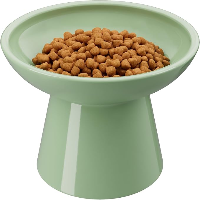 LoeJan Elevated Cat Food and Water Bowls Set, Extra Wide and Raised Ceramic Bowls, Anti-Vomit Whisker-Free Pressure Cat Feeder for Kittens to Adult Cats and Small Dogs by LoeJan