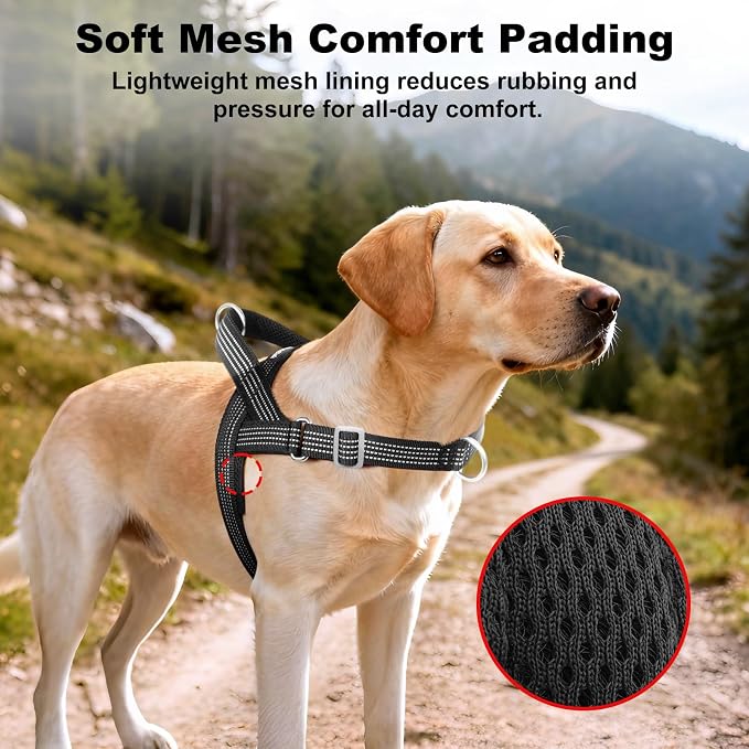 No Pull Dog Harness with Handle, Adjustable Soft Mesh Padded Vest | Reflective Walking Harness with Front Clip for Small Medium Large Dogs, Quick Fit No Escape for Training, Black, M - Image 4