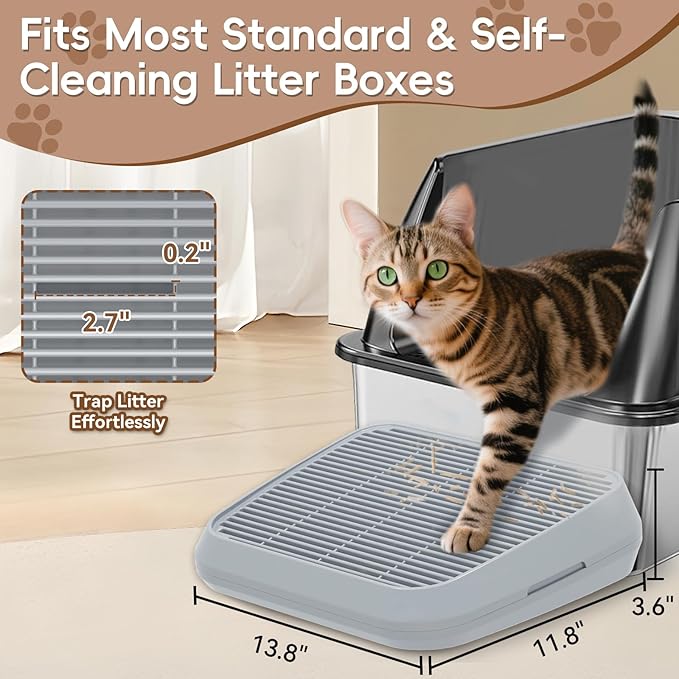 Elevated Litter Box Ramp/Steps for Kittens & Old Cats,Washable Litter Catcher Stairs for Automatic Cat Litter Box,Anti-Tracking Cat Litter Mat Pedal with Filter,Easy to Clean (Light Grey) - Image 2