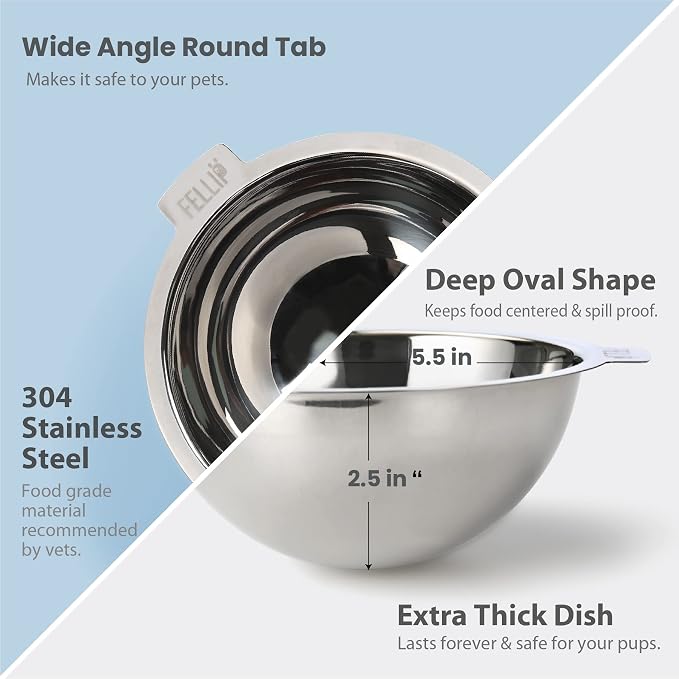 Felli Pet Oblik Acrylic Raised Dog Food Water Bowl Stainless Steel Slanted Oval Dish for Short Leg Puppy & Small Medium Pet, Elevated Tilted Metal Feeder (Sapphire, 1.5 Cups Oval Dish) - Image 4