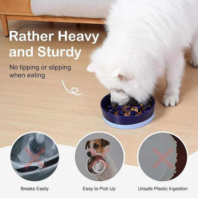 Sted Ceramic Slow Feeder Dog Bowls for Medium Large Breed | Slow Feeding Dog Bowl, Dogs Food Bowls for Fast Eaters, Puzzle Dogs Food Bowl with Silicone Base, Maze Blue - Image 2
