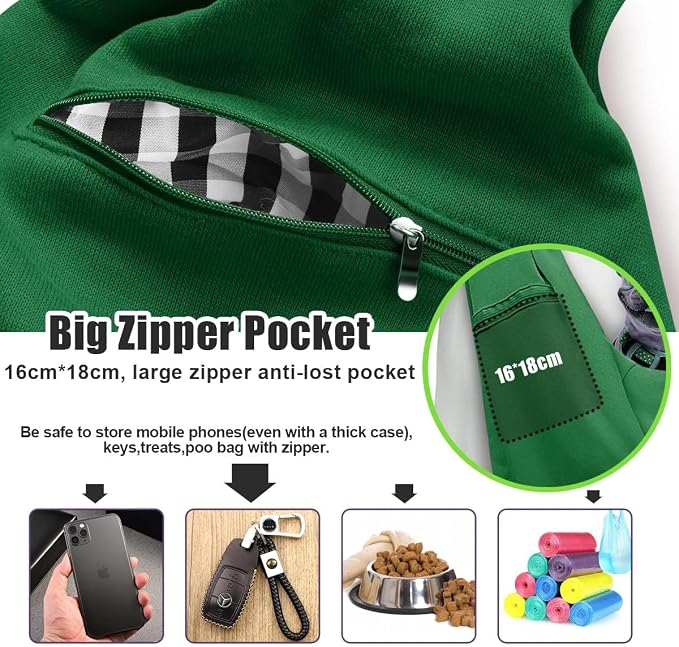 Tomkas Small Dog Cat Sling Carrier Puppy Purse Travel Wrap Soft Crossbody Pet Bag (Emerald Green, M - Zip Pocket & Adjust Strap) - Image 5