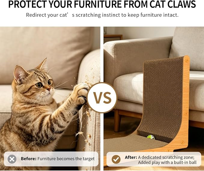 L-Shape Cat Scratcher， 21 Inch Double-Sided High Density Corrugated Cat Scratch Pad, with Catnip, Multi-Angle Furniture Protector, Indoor cat use, Small Size. - Image 4