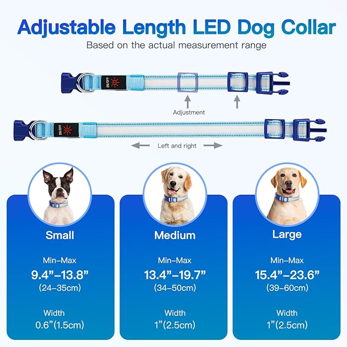 LED Light Up Dog Collar for Night Safety Walks, Blue, M | USB rechargeable, waterproof & pet-safe, 3 lighting modes, long-lasting glow, adjustable S/M/L, soft comfy daily walk fit - Image 3
