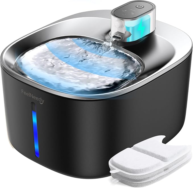 FEELNEEDY Wireless Cat Water Fountain Battery Operated, 4L/135 fl oz Pet Water Fountain for Cats and Dogs with Motion Sensor, Ultra Quiet Cat Drinking Fountain with 2 Filters (Black YPD-C004P) by FEELNEEDY