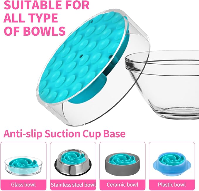 Slow Feeder Dog Bowls Insert, Bestalk Soft Silicone Slow Eating Feeder Insert with Suction Cups for Small, Medium and Large Dogs, Fit into Basic and Elevated Dog Bowls, Teal - Image 6
