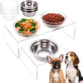 Raised Dog Bowl Stand, 3 Bowl Elevated Dog Feeder for Medium Dogs, Clear Acrylic Modern Feeding Station with 6 Bowls (Glass & Stainless Steel), Non Slip, Supports Better Digestion by Ferrochef
