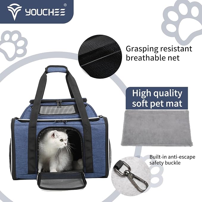 19" L x 12" W x 17" H Inches Cat, Dog Carrier for Pets Up to 25 Ibs, Washable，Soft Sided，Collapsible Travel Puppy Carrier. (Blue) - Image 5