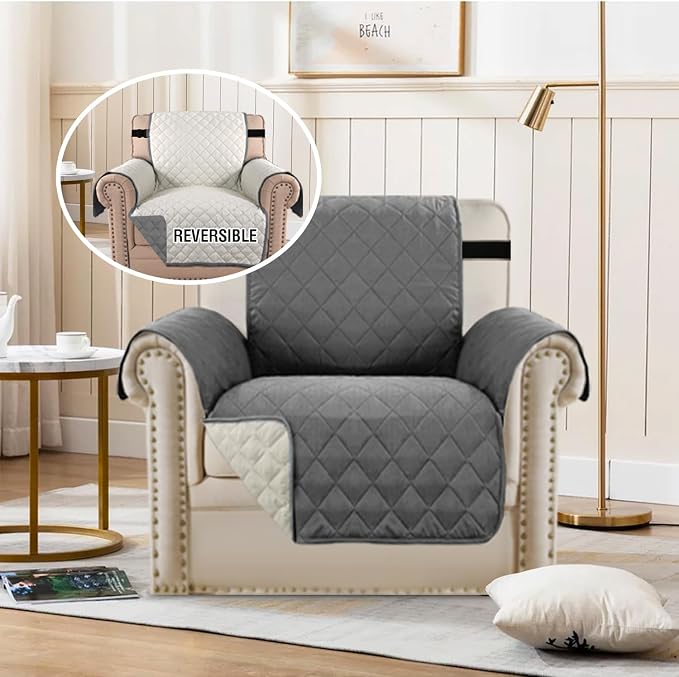H.VERSAILTEX Chair Slipcover Reversible Chair Cover Water Resistant Washable Chair Cover Non-Slip Fabric Furniture Protector with Elastic Strap for Pets(Armchair, Charcoal Grey) - Image 3