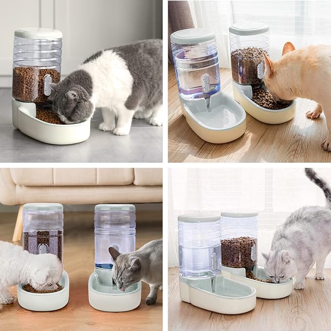 Automatic Dog Cat Feeder and Water Dispenser Gravity Food Feeder and Waterer Set with Pet Food Bowl for Small Medium Dog Puppy Kitten, Large Capacity 1 Gallon x 2(Grey) - Image 6