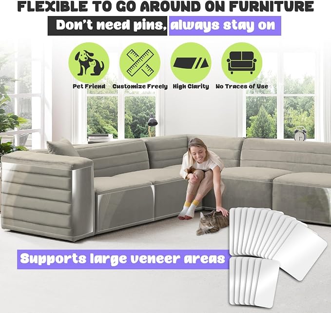 JINVOGREEN Large Cat Scratch Furniture Protector, 18 Pcs Clear Anti Cat Scratch Protector, Self-Adhesive Furniture Cat Scratch Protector, 17in (Pack of 2) - Image 5
