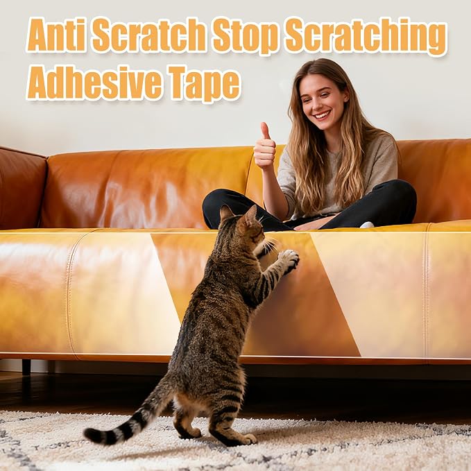 118"×11.8" Cat Scratch Furniture Protector for Leather Couch | No Pins Clear Anti Scratch Tape, Couch Protector from Cat Claws, Furniture Protectors from Cats Scratching, Easy to Remove - Image 7