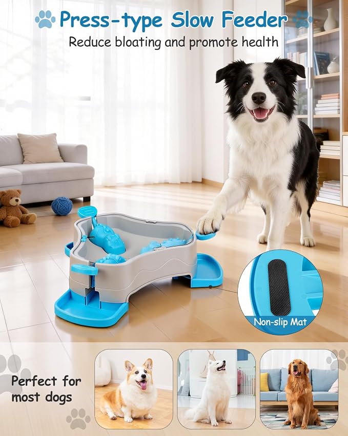 Dog Puzzle Toy, 3-in-1 Interactive Dog Puzzle Toys Press-Type Dog Treat Dispenser Toy Dog Enrichment Toy No-Slip Dog Slow Feeder Interactive Brain Training Toy for Smart Dog Cat, Blue - Image 4
