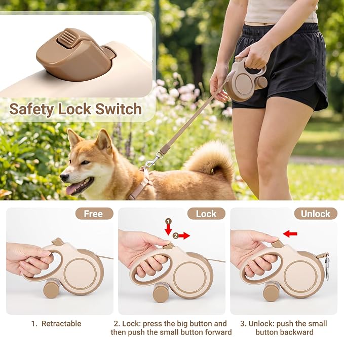 Segarty 16 Ft Retractable Leash with Detachable Poop Bag Holder for Walking, 5m Dog Leash for Small Medium Pet up to 66Lbs, 360°Tangle-Free Dog Lead with Anti-Slip Handle & One-Handed Brake Pause Lock - Image 4