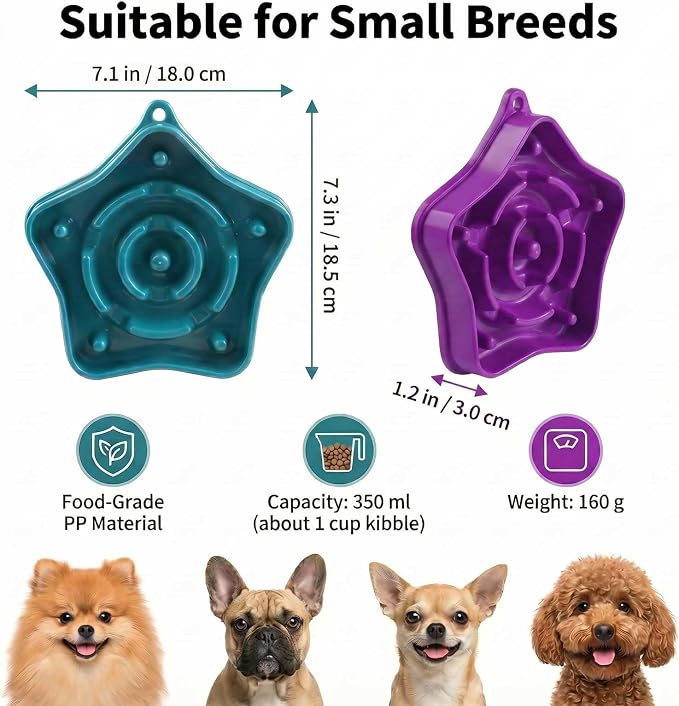 2 Pack Slow Feeder Dog Bowls, Turquoise & Purple, 1 Cup (350ml) Maze Puzzle Bowl for Puppies & Small Dogs, Slow Eating, Anti-Choking, Aid Digestion, Non-Slip, BPA-Free, Dishwasher Safe - Image 2