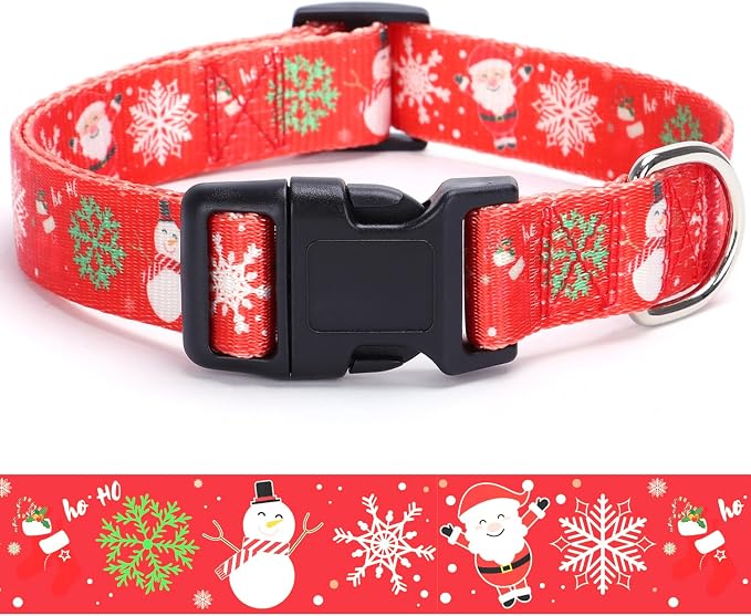 Christmas Dog Collar with Buckle Adjustable Safety Nylon Collars for Small Medium Large Dogs, Cute Stylish Girl Boy Christmas Dog Collar (Christma Red,L) by BOOMIBOO