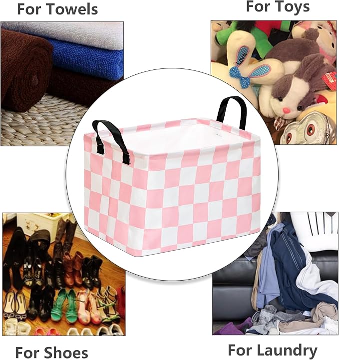 Kids Storage Basket Gift Basket for Girls Toy Organizer Nursery Bedroom Decor Waterproof Lined with Handles Pink Laundry Hamper - Image 3
