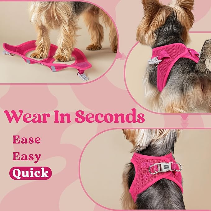 rabbitgoo Step-in Small Dog Harness, Puppy Vest for Small Medium Sized Pet | Easy Put on and off, Lightweight, Soft, Breathable Quick-Dry Air Mesh for Comfortable Secure Walking, Rose Red XL - Image 6