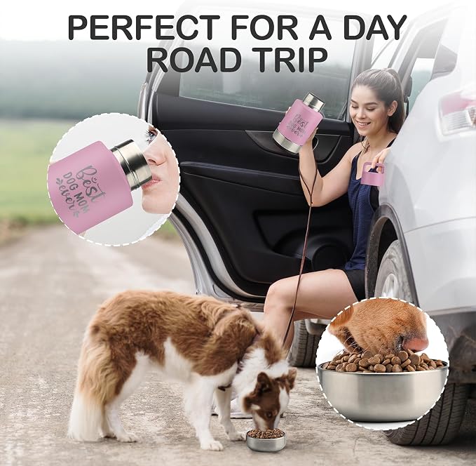 KEWIXY Insulated Dog Travel Water Bottle With Detachable Bowls, Ideal Dog Mom Gifts for Women, Portable Water Bottle Dispenser, For Walking, Hiking, Camping, Outdoor (Pink:Best Dog Mom, 32 Oz) - Image 4