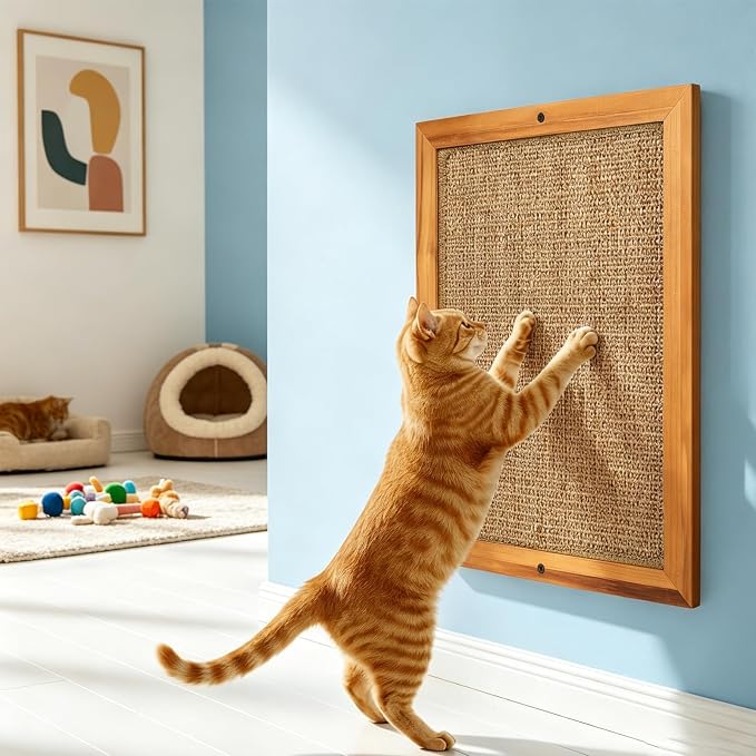Wooden Sisal Cat Scratching Post, Wall & Floor Mount Vertical Cat Scratch Pad for Indoor Kittens Adult Cats, Durable Cat Wall Scratcher Furniture Protector Cat Toy by WeGXY