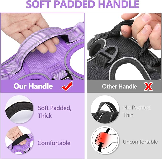 PoyPet No Pull Dog Harness, Reflective Vest with 2 Leash Clips & Handle | Lockable Neck Release Buckle, No Choke, Adjustable, Soft Padded, for Walking Training, Light Purple Matching Trim, Medium - Image 7